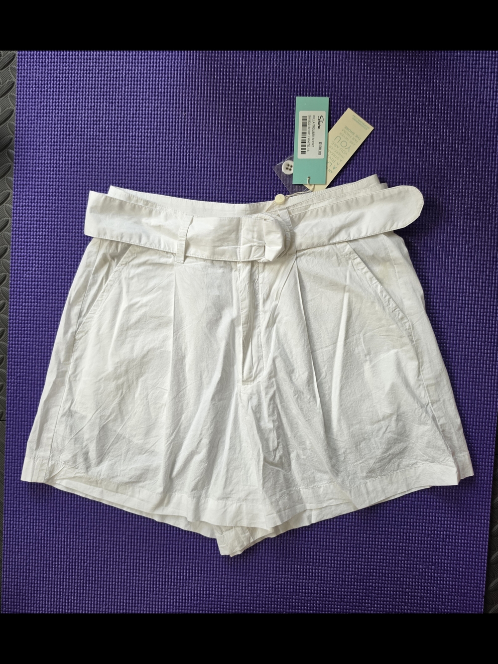 White 100% Cotton High-Waisted Belted Women’s Shorts